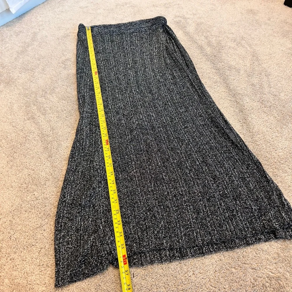 Zara black silver thread knit skirt side twist knot high slit Sz S NWOT